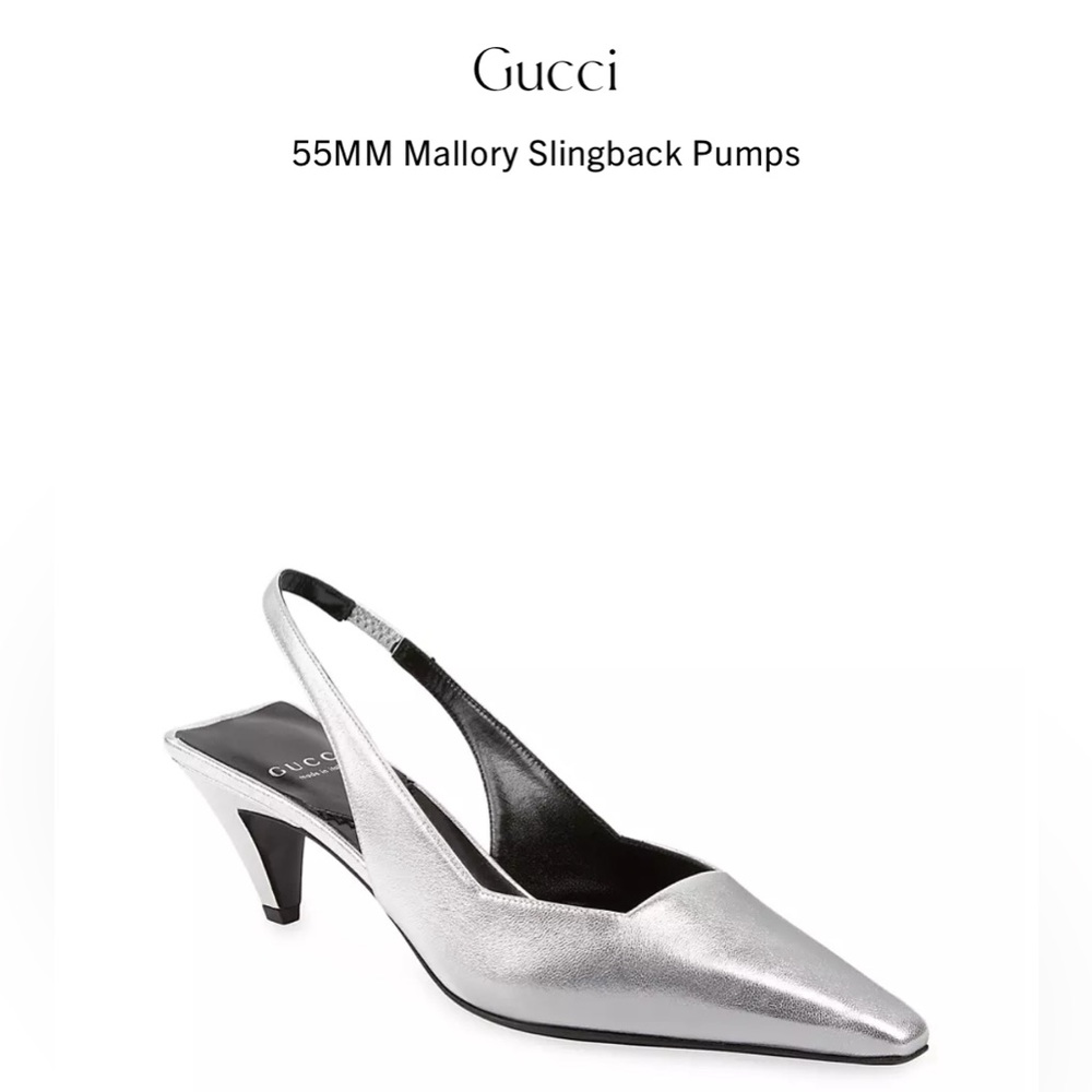 GUCCI Metallic Silver Mallory Slingback NEW.